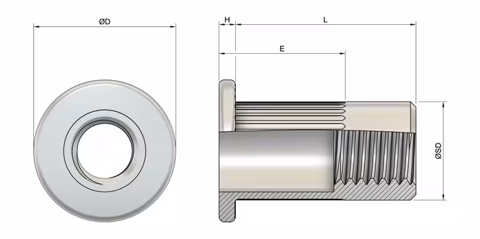 M8 Round Body Large Flange Rivet Nut / Insert Nut - Stainless Steel 304